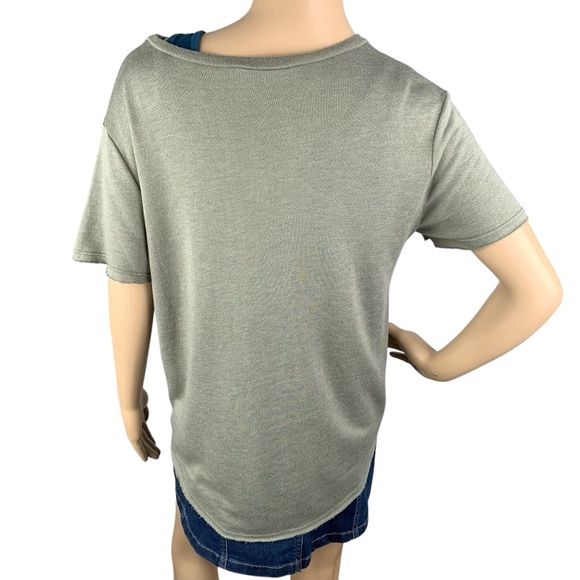 Twinkle Fairycore Fringy Distressed Earthy Sage Green Short Sleeve Top Sz Medium - Picture 4 of 11
